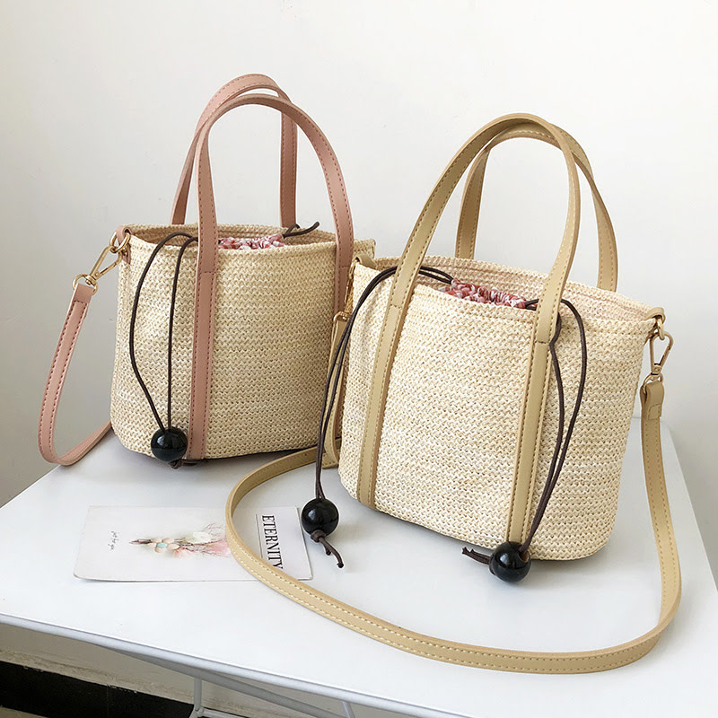 Summer Straw Woven Drawstring Handbag Crossbody Bag | The Bags Garden